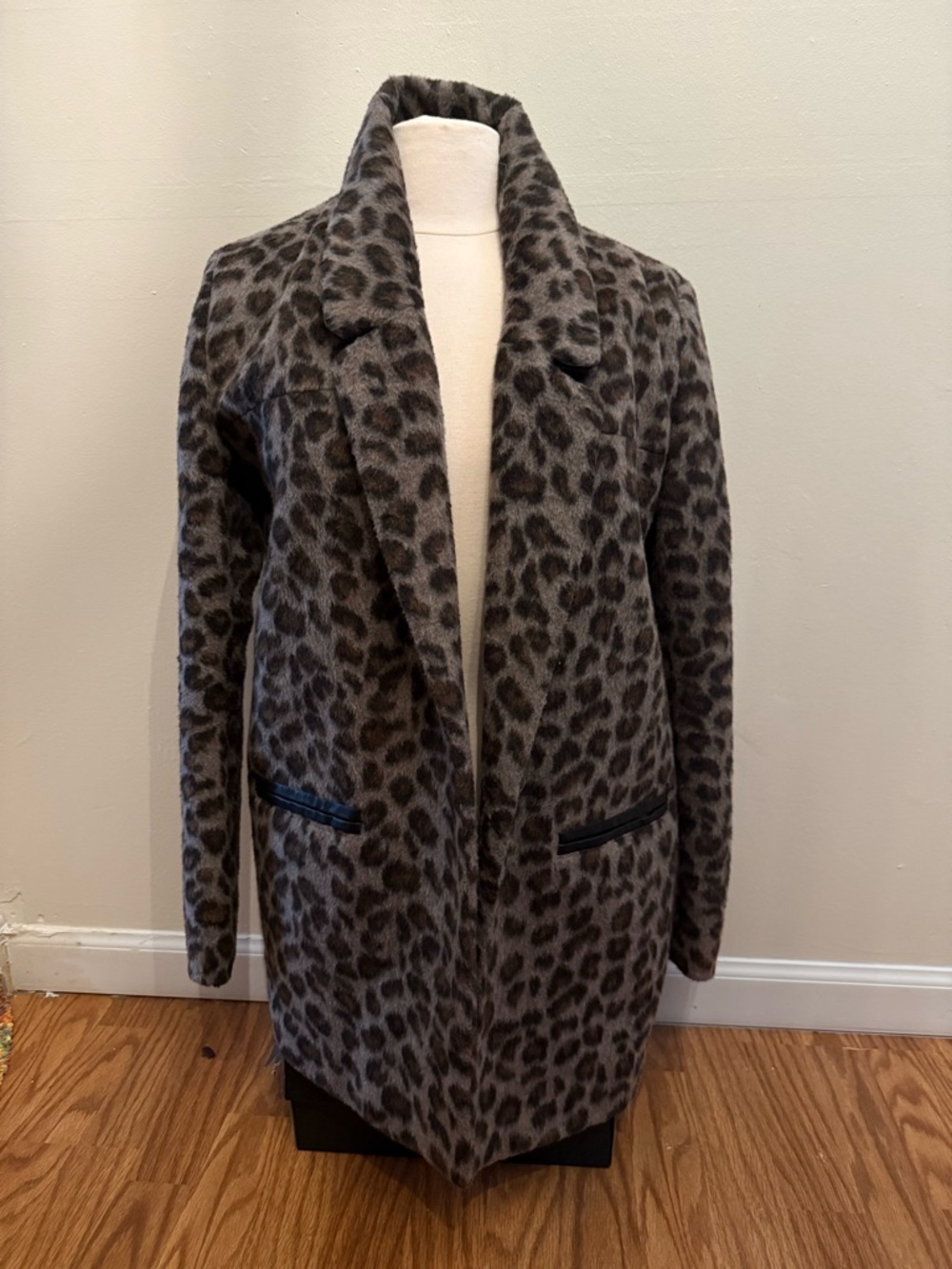 Forever 21 Gray Leopard Print Pea Coat